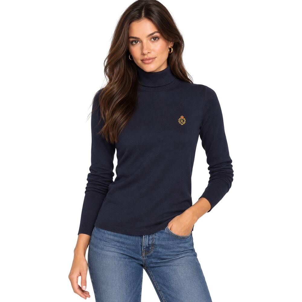 Ralph Lauren Navy Crest Turtleneck Top NWT Size Small